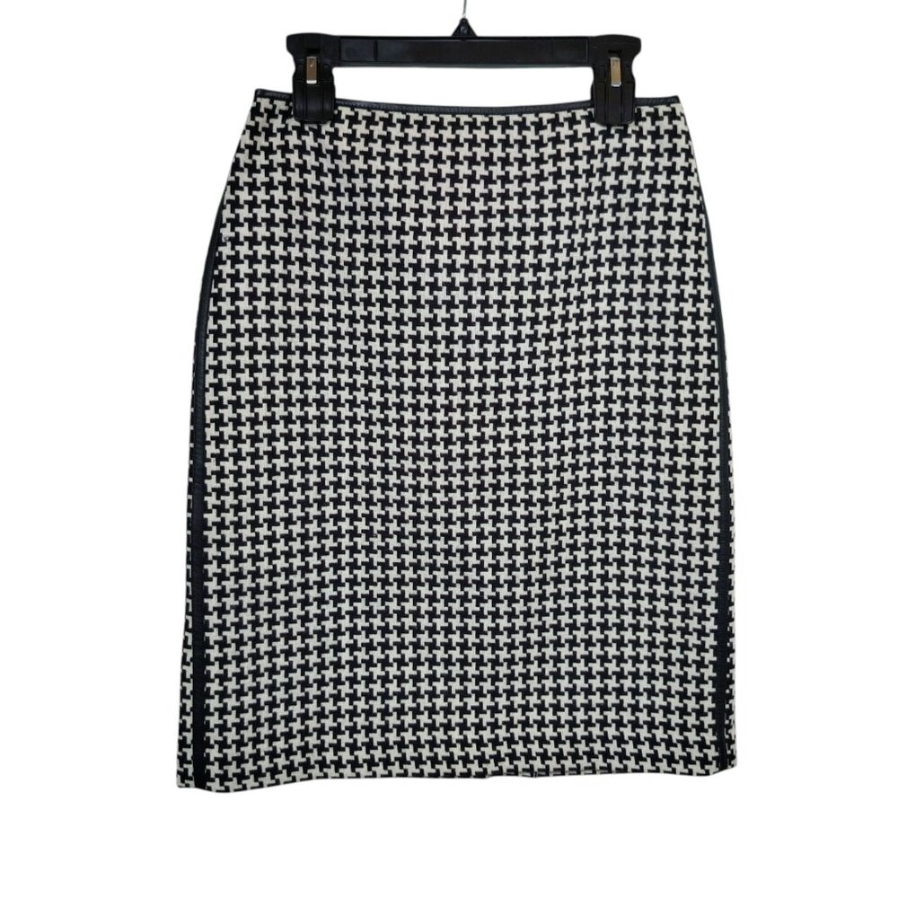 Talbots Houdstooth Wool Skirt Made In Italy Black White Women's Size 6